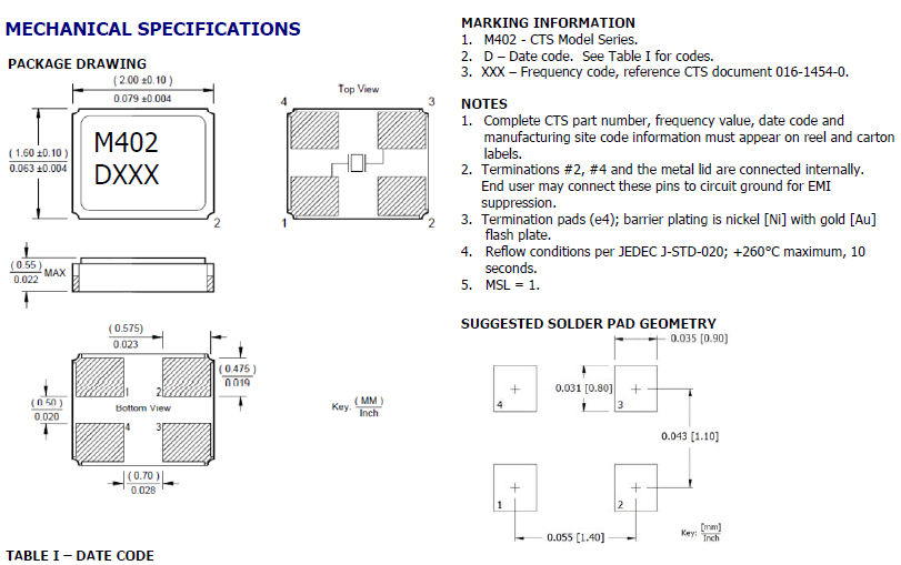 402晶振,CTS進(jìn)口無源晶振,超小型SMD貼片晶振